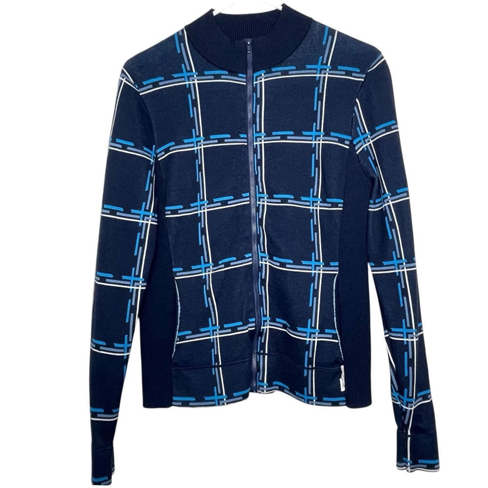 Foray Golf Pickleball Blue Geometric Long Sleeve Full Zip Sweater Jacket Small